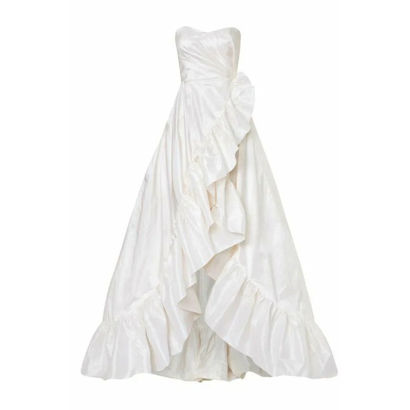 White Strapless A-Line Ruffles Long Party Dress Birthday Ball Gown DP3831