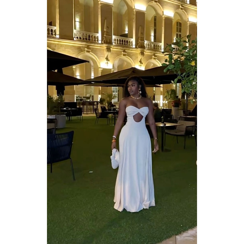 White Sweetheart A-Line Simple Long Evening Party Dress, DP3756