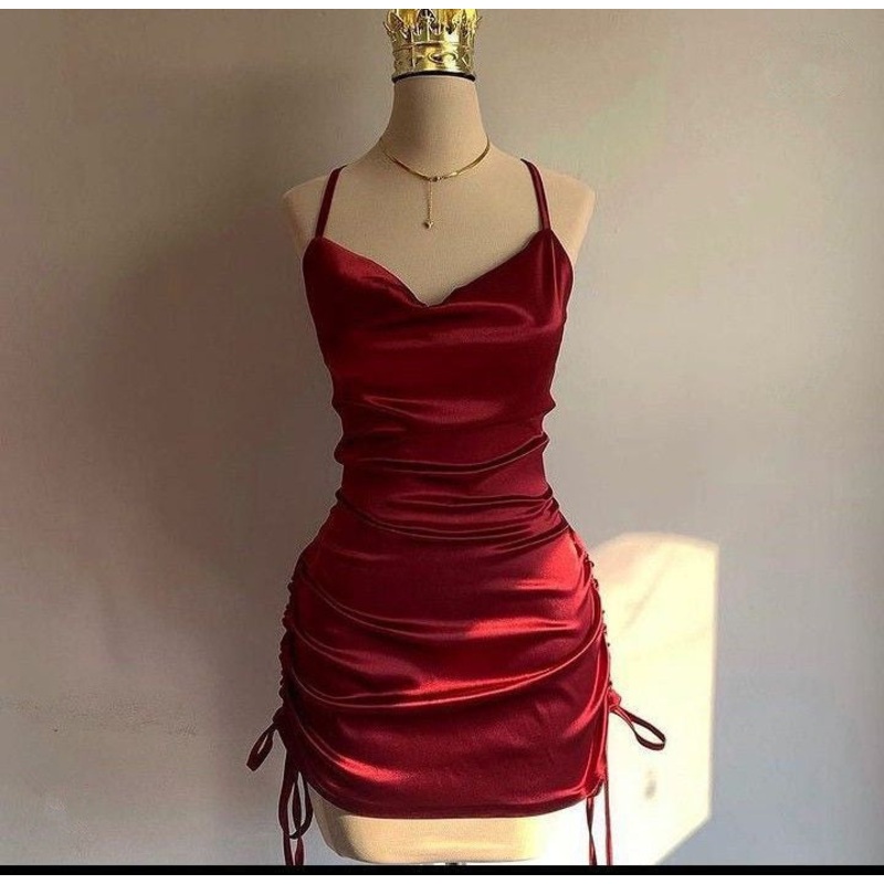Wine Red Straps Sheath Satin Short Party Dress Homecoming Dress, DP4097