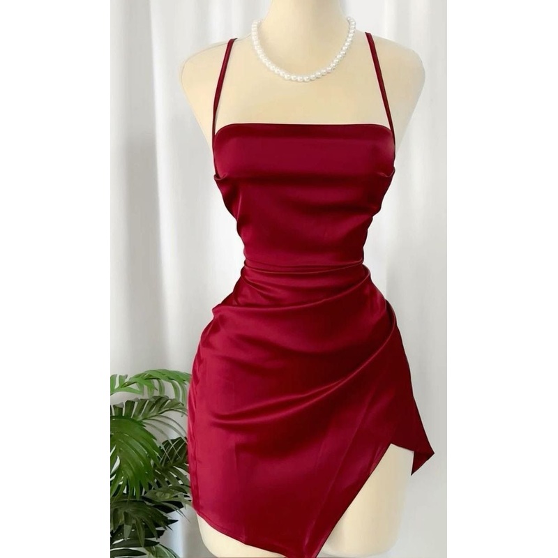 Wine Red Straps Sheath Satin Short Party Dress Homecoming Dress, DP4105