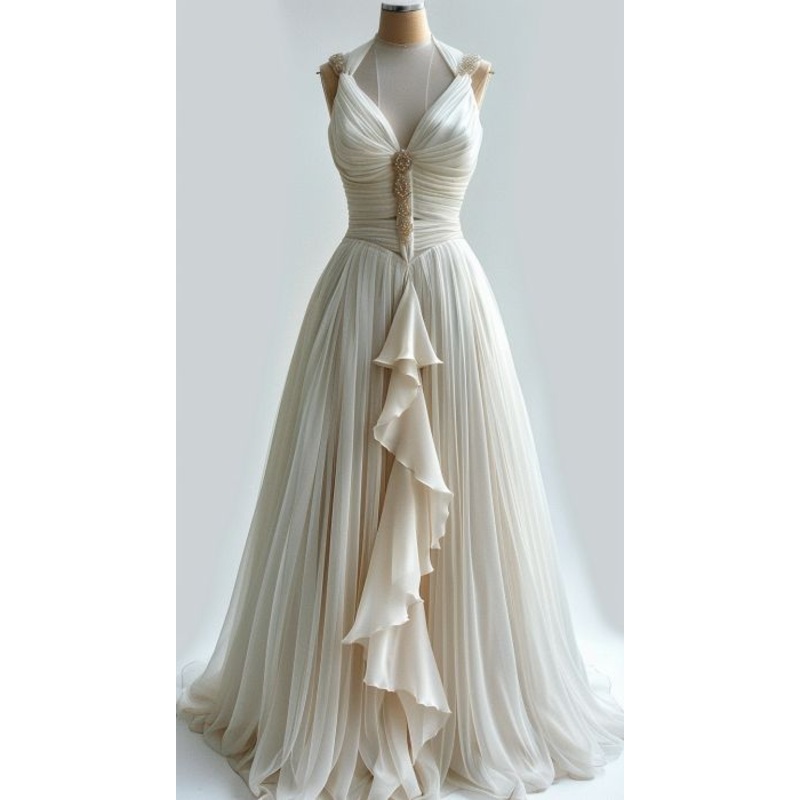 Elegant Straps V Neck A-Line Beading Retro Wedding Dress, DP4175