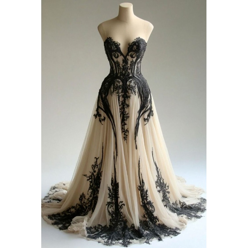 Elegant Sweetheart Neck A-Line Appliques Vintage Wedding Dress, DP4171