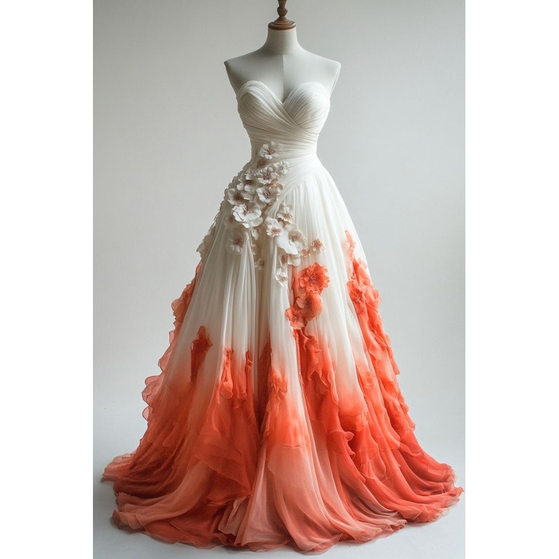 Ombre Sweetheart A-Line Floral Long Prom Gown Chic Wedding Dress, DP4167