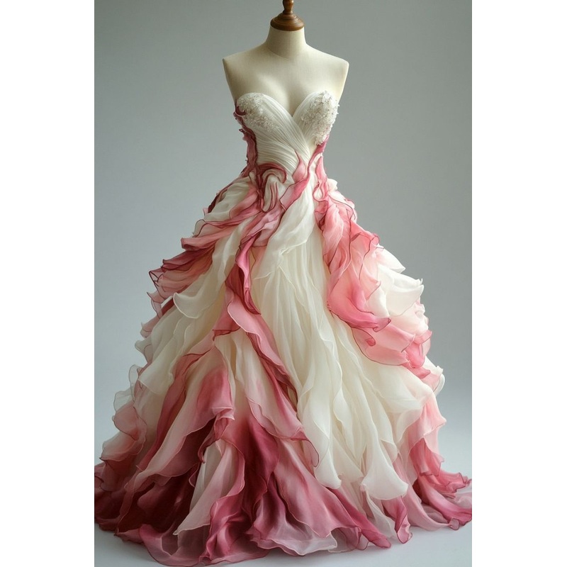 Sweetheart Neck Ombre A-Line Ruffles Prom Gown Chic Wedding Dress, DP4165