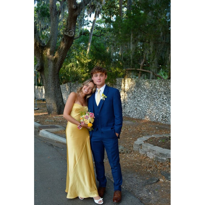 Yellow Straps A-Line Satin Long Party Dress Simple Prom Dress, DP4691