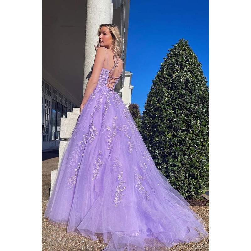A Line Open Back Purple Lace Long Prom Dresses Formal Evening Dresses,DP0215