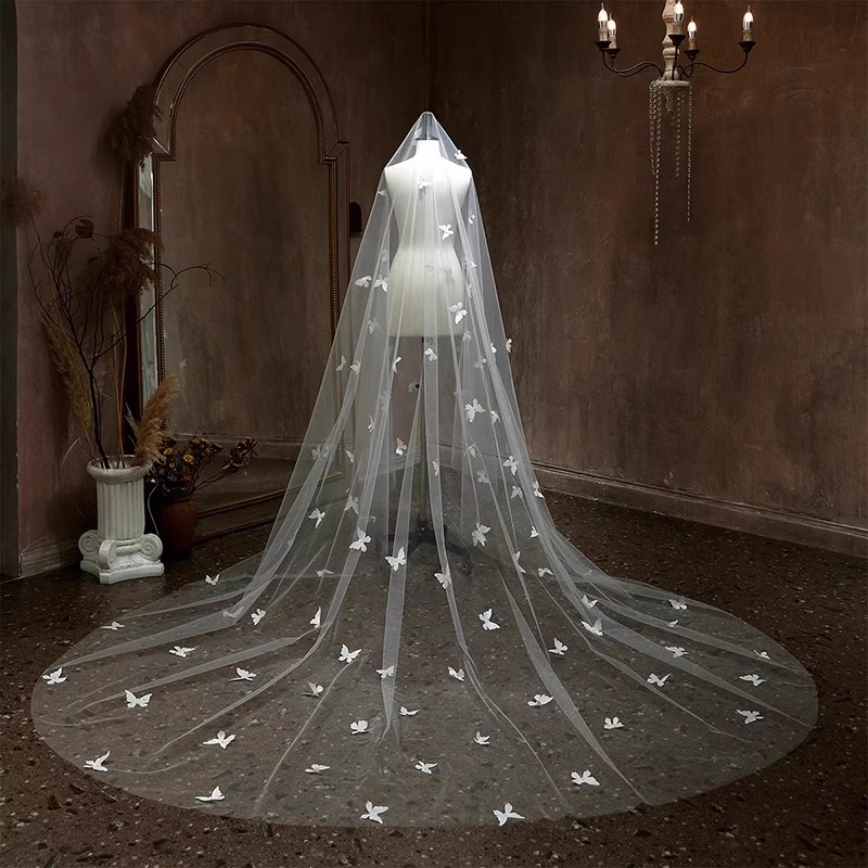 2025 New Bridal Wedding Veils Fairy Single Layer Romantic Butterfly Long Trailing Veils, DP5298