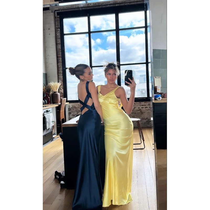 Yellow V Neck Backless Mermaid Long Party Dress,DP1907