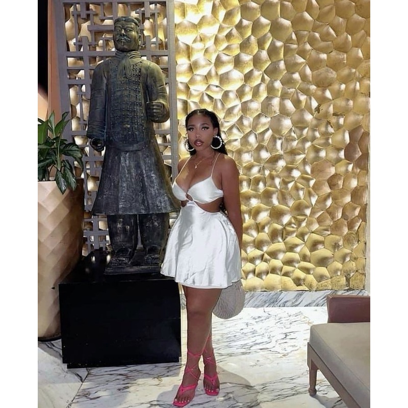 White Straple Backless A-Line Black Girl Short Party Dress, DP2688