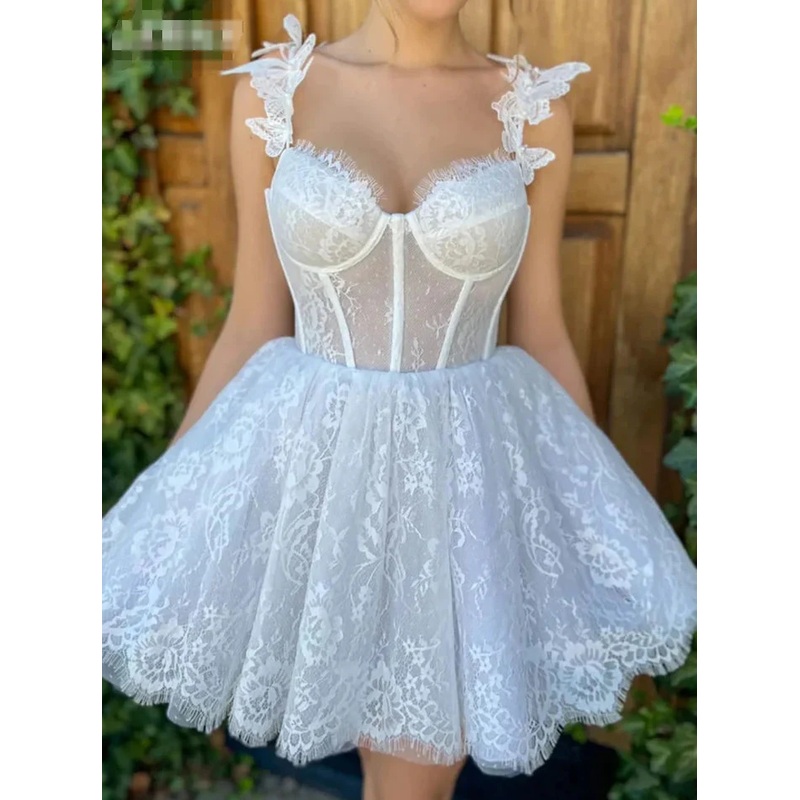 White Sweetheart Lace A-Line Charming Short Party Dress, DP2557