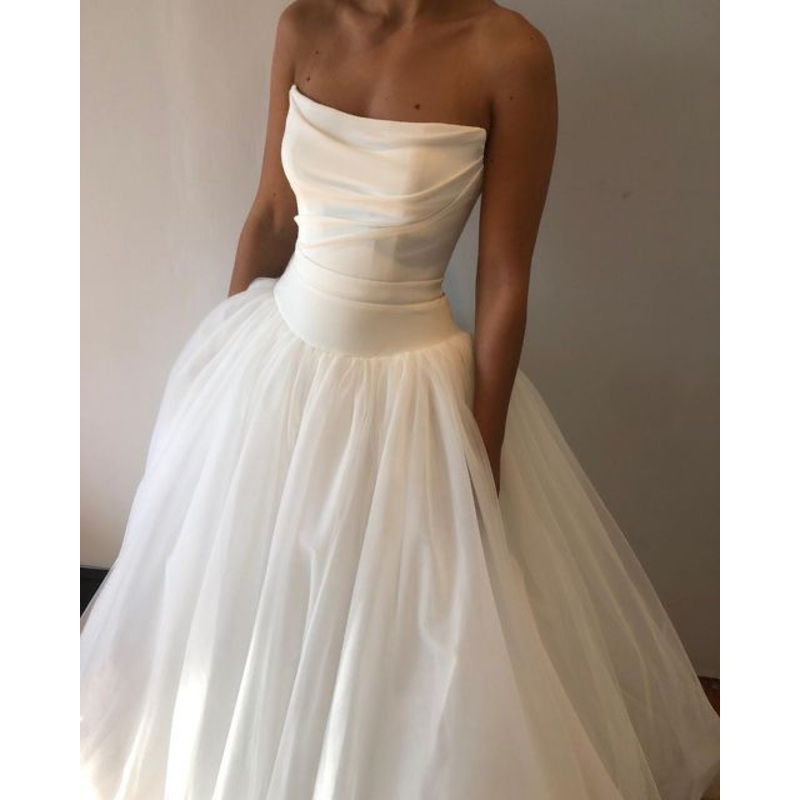 White Strapless A-Line Elegant Party Dress Light Wedding Dress, DP2798