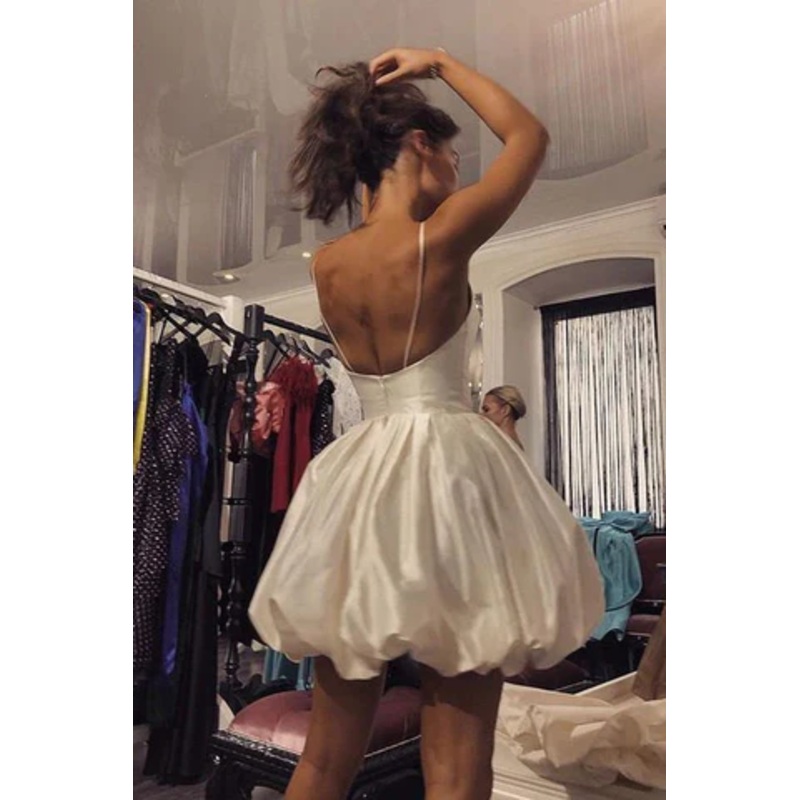 White Straps Backless A-Line Short Party Dress Homecoming Dress, DP2879