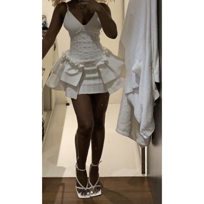 White Straps V Neck A-Line Short Party Dress Birthday Outfits, DP3105