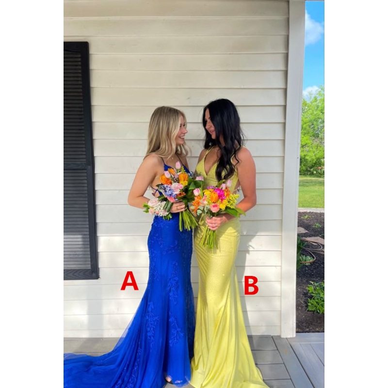 Yellow V Neck Backless Mermaid Long Prom Dress Evening Gown, DP3524