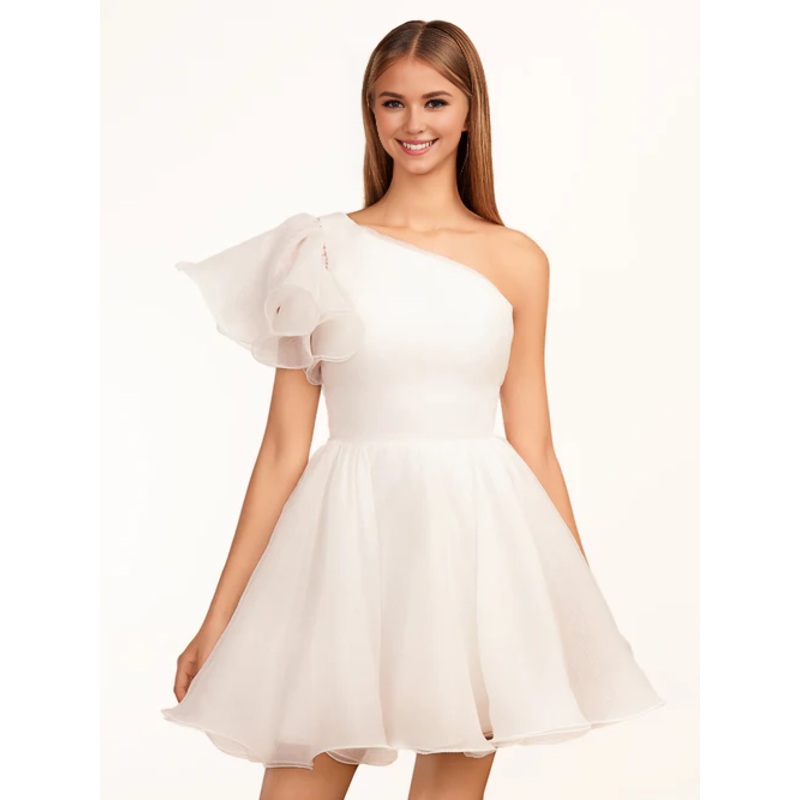 Aimishang Ivory A-line Graduation Dresses One Shoulder Organza Ruffled Homecoming Dress