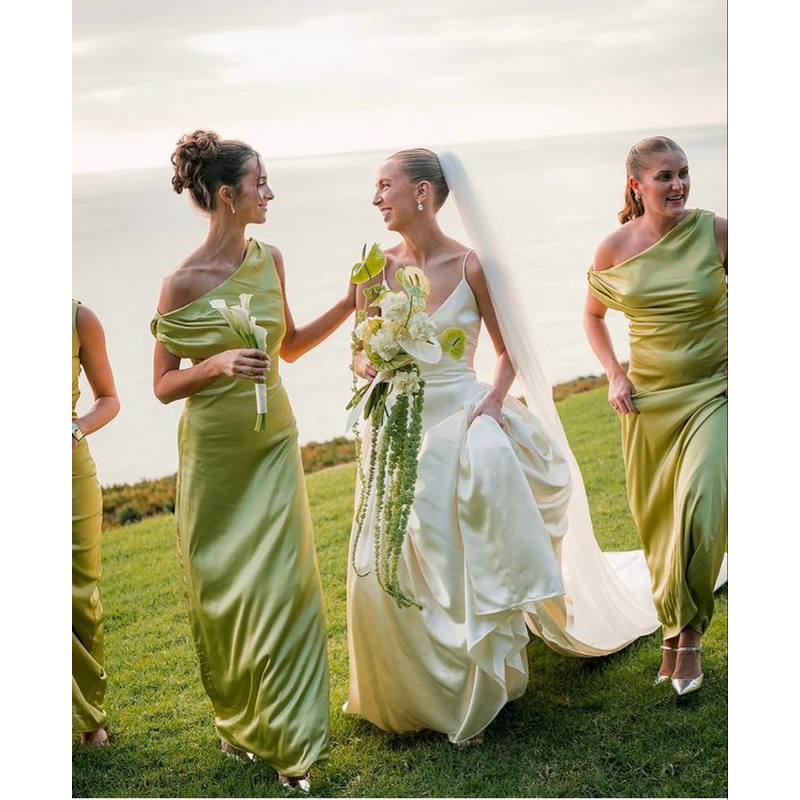 Elegant Green Sheath Satin Bridesmaid Dresses Wedding Guest Dresses, DP5499