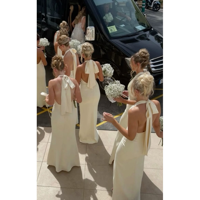 Elegant Ivory Halter Backless Mermaid Long  Party Dresses Bridesmaid Dresses, DP5479