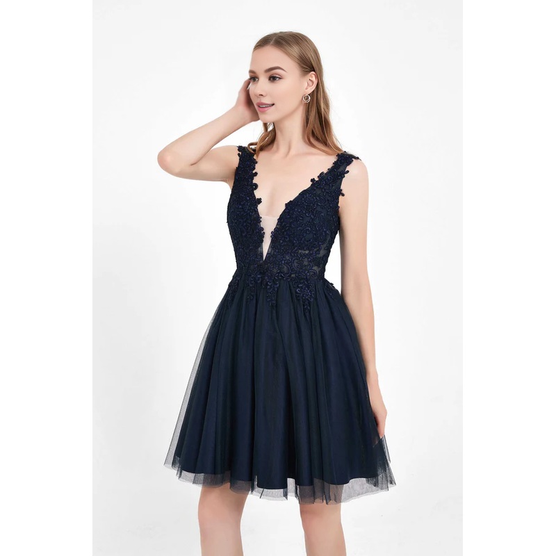 Aimishang Fashion Evening Dress Deep V-neck Prom Dresses Applique Skater Dress