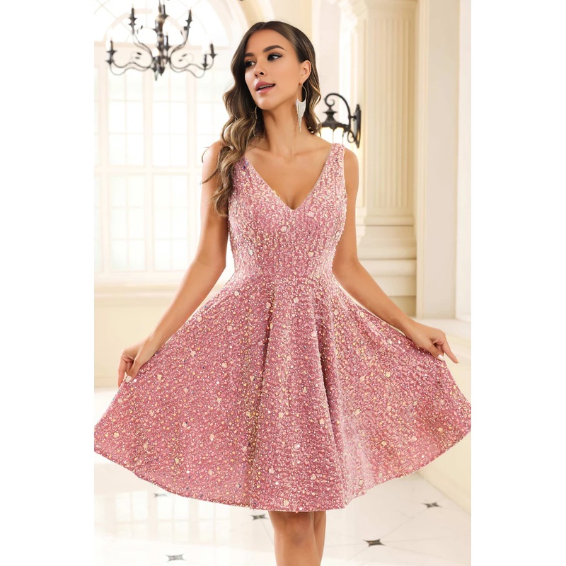 Aimishang Fashion V-neck Homecoming Dresses Sleeveless A-Line Sequins Short Dress