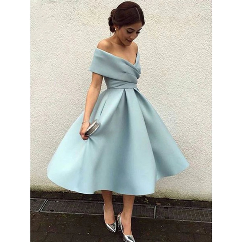 Aimishang A-Line Cocktail Dresses 1950s Dress Homecoming Tea Length Short Sleeve V Neck Stretch Fabric V Back with Pleats
