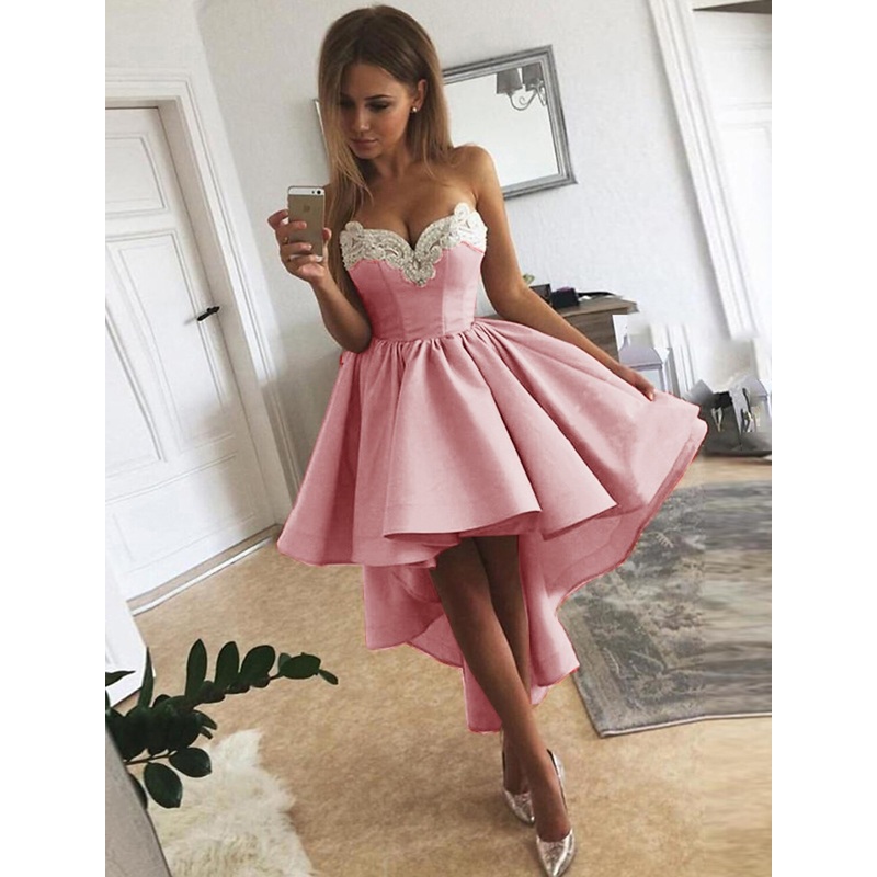 Aimishang  A-Line Cocktail Dresses Minimalist Dress Homecoming Asymmetrical Sleeveless Strapless Satin with Appliques