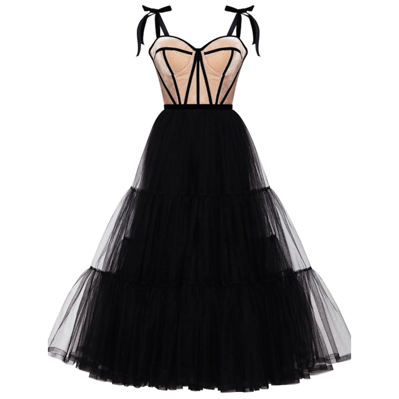 Aimishang A-Line Cocktail Dresses Party Dress Cocktail Party Tea Length Sleeveless Sweetheart Wednesday Addams Family Tulle with Pleats Tiered