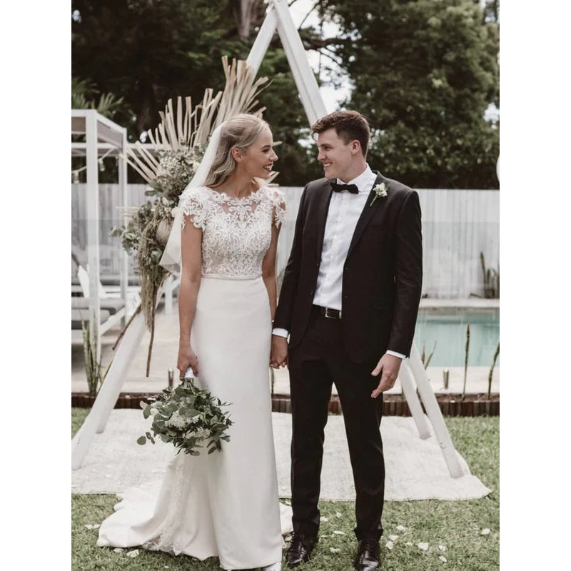 Exquisite Sheath Satin Wedding dresses Lace With Sequins Beads Bridal Gowns Elegant