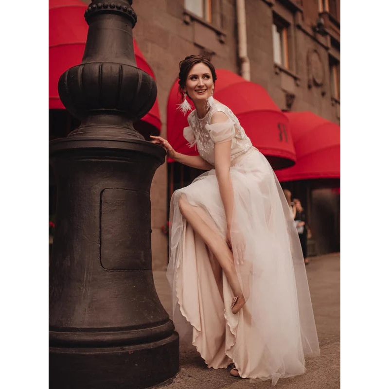 Gorgeous 2 Pieces Lace Appliques Beaded Wedding Dresses Aline Gowns Elegant