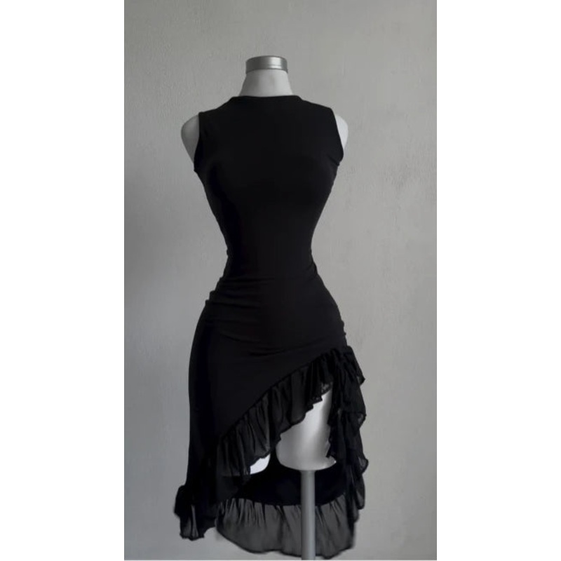Black Sleeveless Sheath Formal Party Dress Midi Cocktail Dress Solid Color Homecoming Dress Wholesale