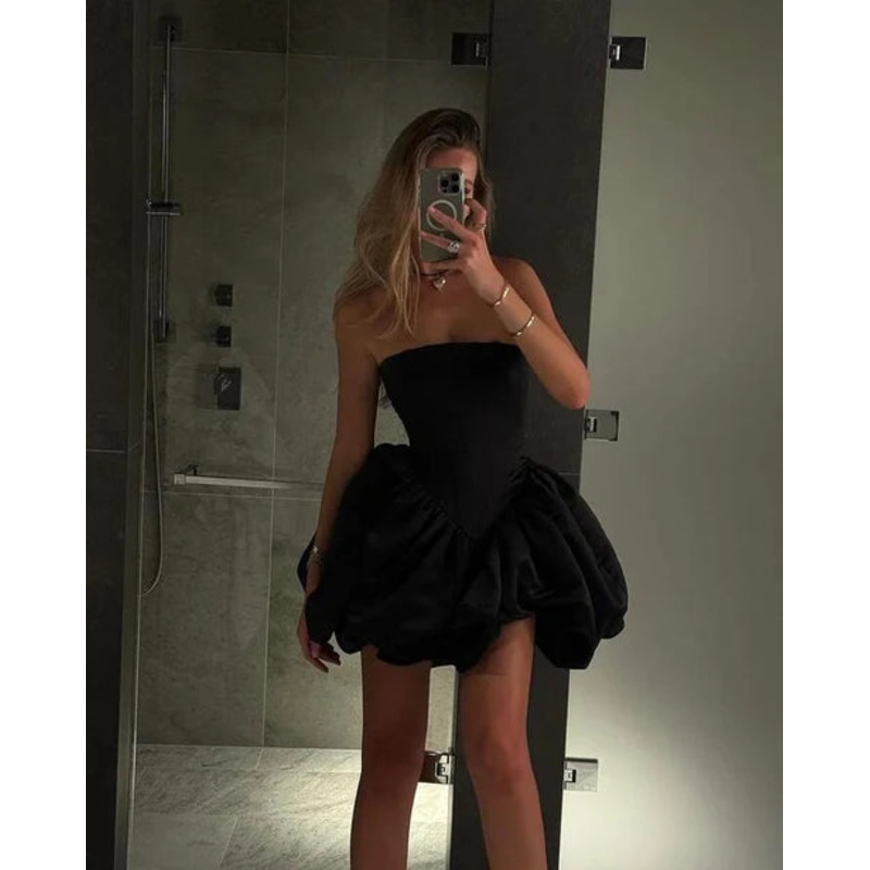 Black Strapless A-Line Homecoming Dress Mini Birthday Outfits Party Dress Wholesale