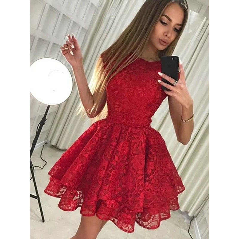Graceful Lace Jewel Neckline Cap Sleeves A-line Cocktail Dresses Homecoming Dresses Wholesale