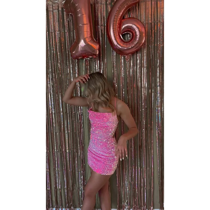 Lovely Pink Sequins Sheath Mini Birthday Dress Homecoming Dress Sparkly Party Dress Wholesale
