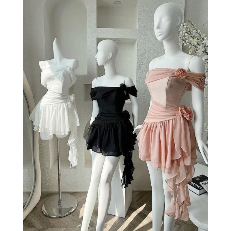 Pink Off Shoulder A-Line Ruffles Sheath Short Party Dress Birthday Outfits Homecoming Dress Wholesale