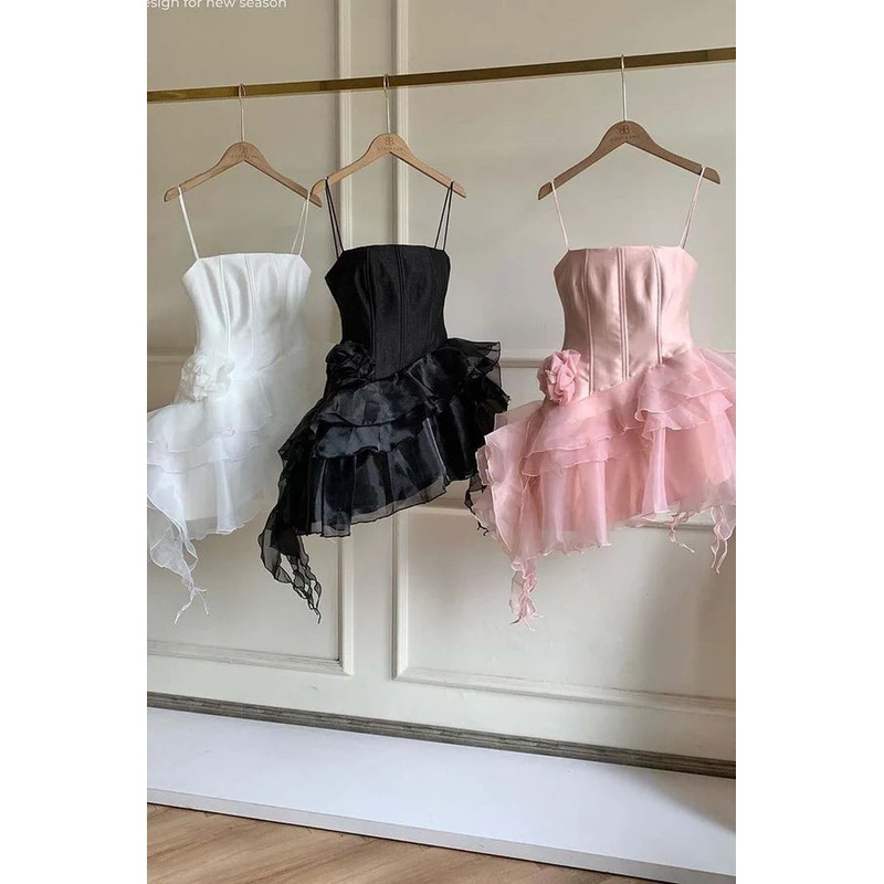 Pink Straps Ruffles Mini Birthday Dress Homecoming Dress Party Dress With Flower Wholesale