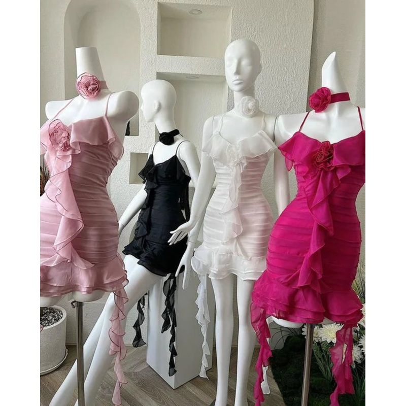 Pink Straps Ruffles Sheath Short Party Dress Birthday Outfits Homecoming Dress Wholesale