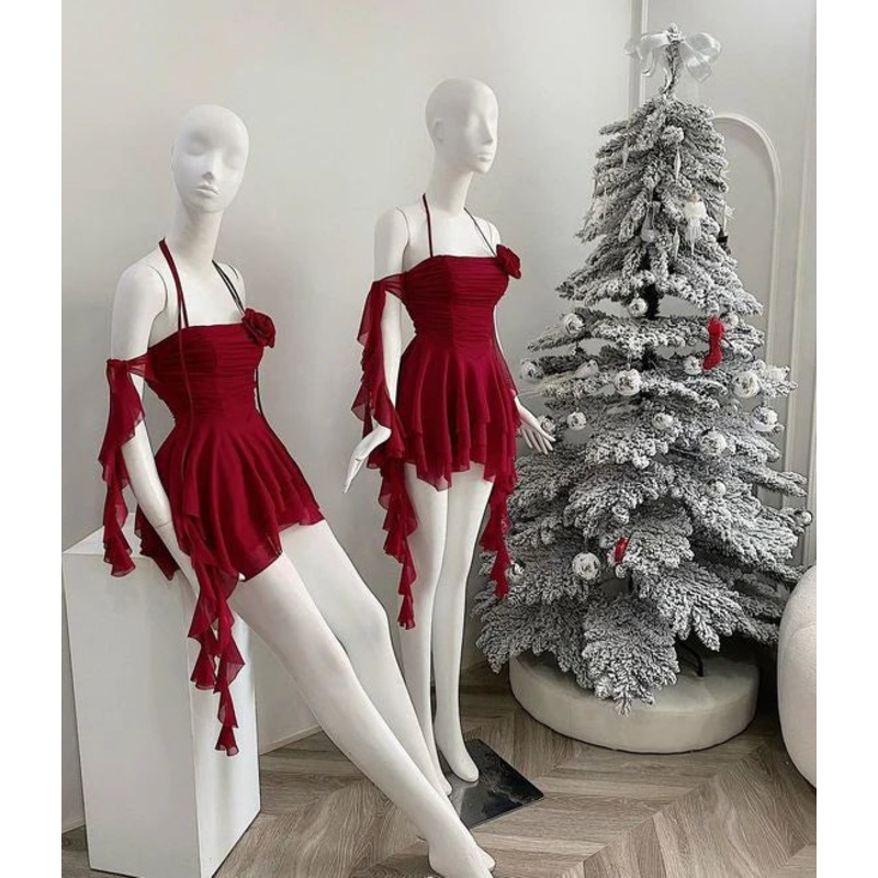 Red Off Shoulder Halter Ruffles Sheath Short Party Dress Homecoming Dress Wholesale