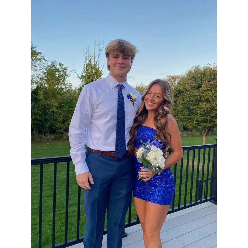 Royal Blue Strapless Sheath Mini Homecoming Dress Birthday Outfits Sparkly Party Dress