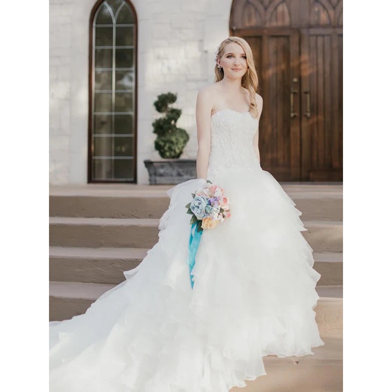 Simple Strapless Off-The-Shoulder Tulle Tiered Princess Wedding Dresses Gowns Beautiful