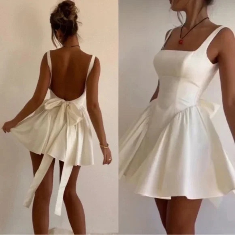 White A-Line Backless Bowknot Lovely Birthday Outfit Homecoming Dress Party Dress Wholesale