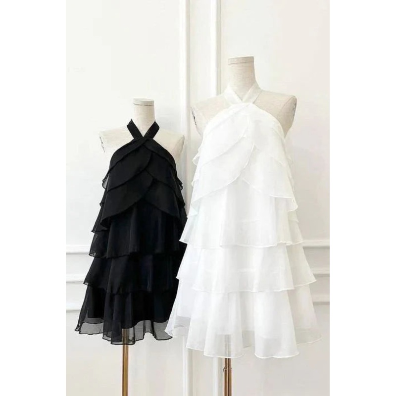 White Halter Layers Mini Party Dress Homecoming Dress Formal Dress Wholesale