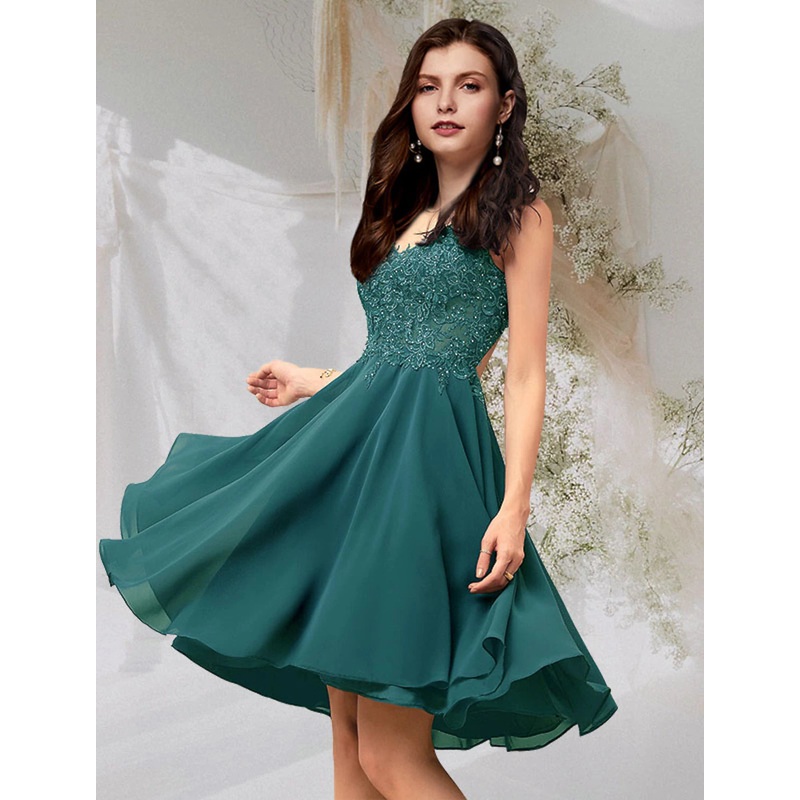 Aimishang A-Line Cocktail Dresses Flirty Dress Homecoming Short / Mini Sleeveless V Neck Chiffon Backless with Beading Lace Insert