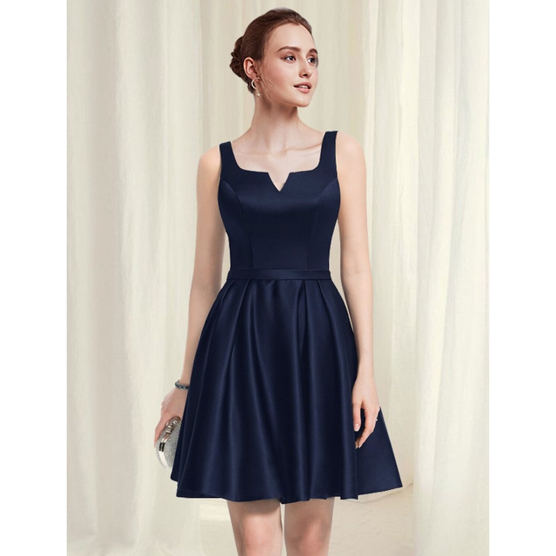 Aimishang A-Line Cocktail Dresses Minimalist Dress Homecoming Short / Mini Sleeveless Scoop Neck Satin with Pleats