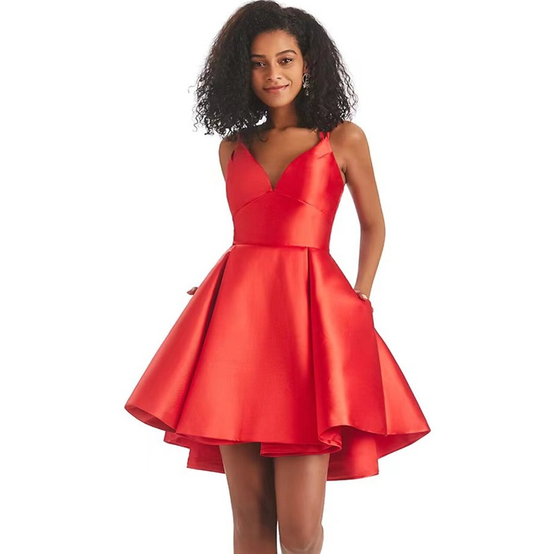 Aimishang A-Line Homecoming Dresses Backless Dress Holiday Short / Mini Sleeveless V Neck Satin with Pleats