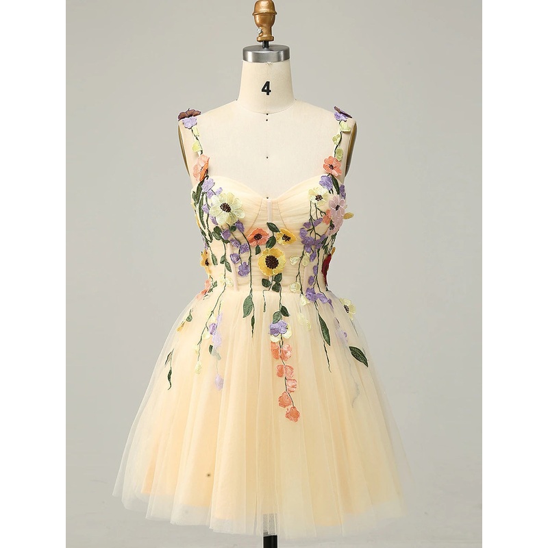 Aimishang  A-Line Homecoming Dresses Floral Dress Cocktail Party Short / Mini Sleeveless Spaghetti Strap Tulle with Appliques