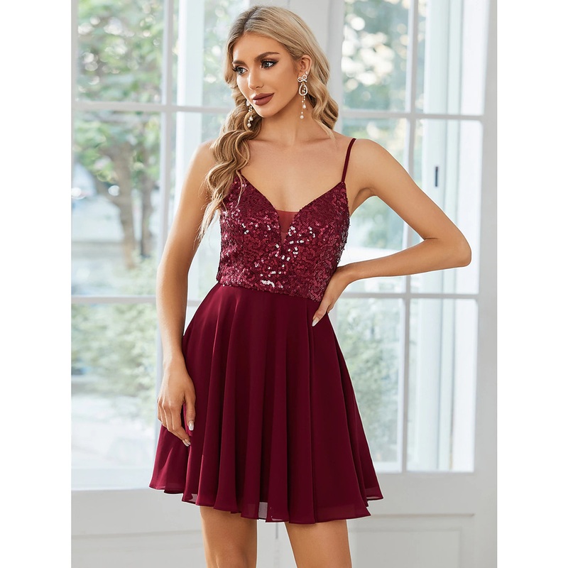 Aimishang A-Line Homecoming Dresses Sexy Dress Party Wear Short / Mini Sleeveless Spaghetti Strap Chiffon with Pleats Sequin
