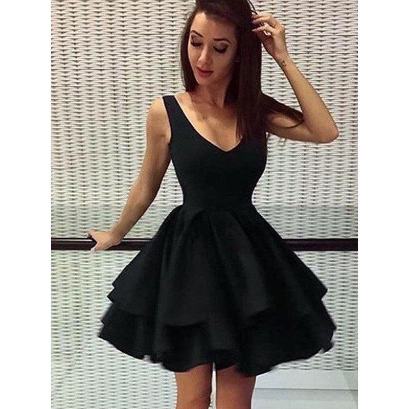 Aimishang A-Line Sleeveless Straps Satin With Layers Short/Mini Dresses