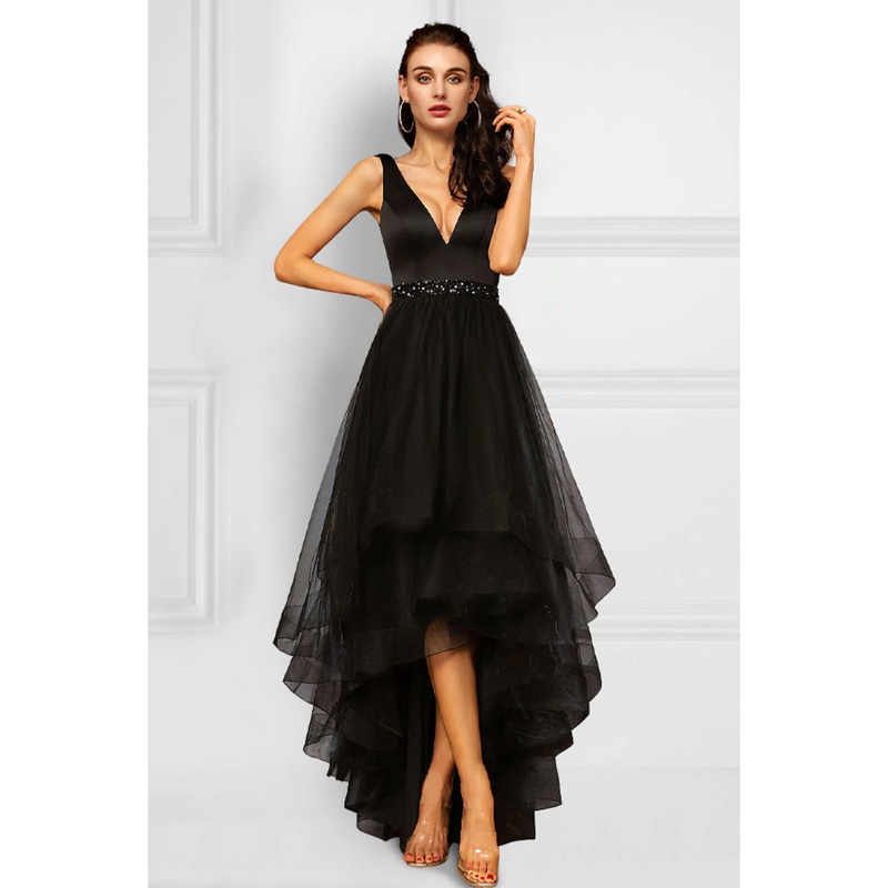 Aimishang  A-Line Cocktail Dresses Elegant Dress Party Wear Asymmetrical Sleeveless V Neck Organza with Rhinestone Ruffles