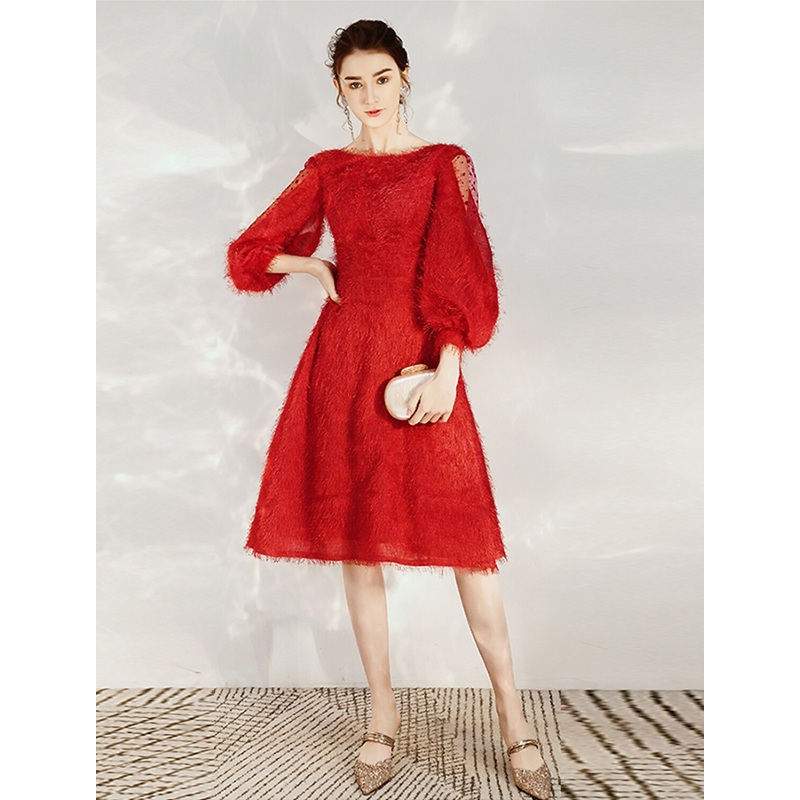 Aimishang   A-Line Cocktail Dresses Princess Dress Cocktail Party Tea Length 3/4 Length Sleeve Jewel Neck Nylon with Sash / Ribbon Pure Color