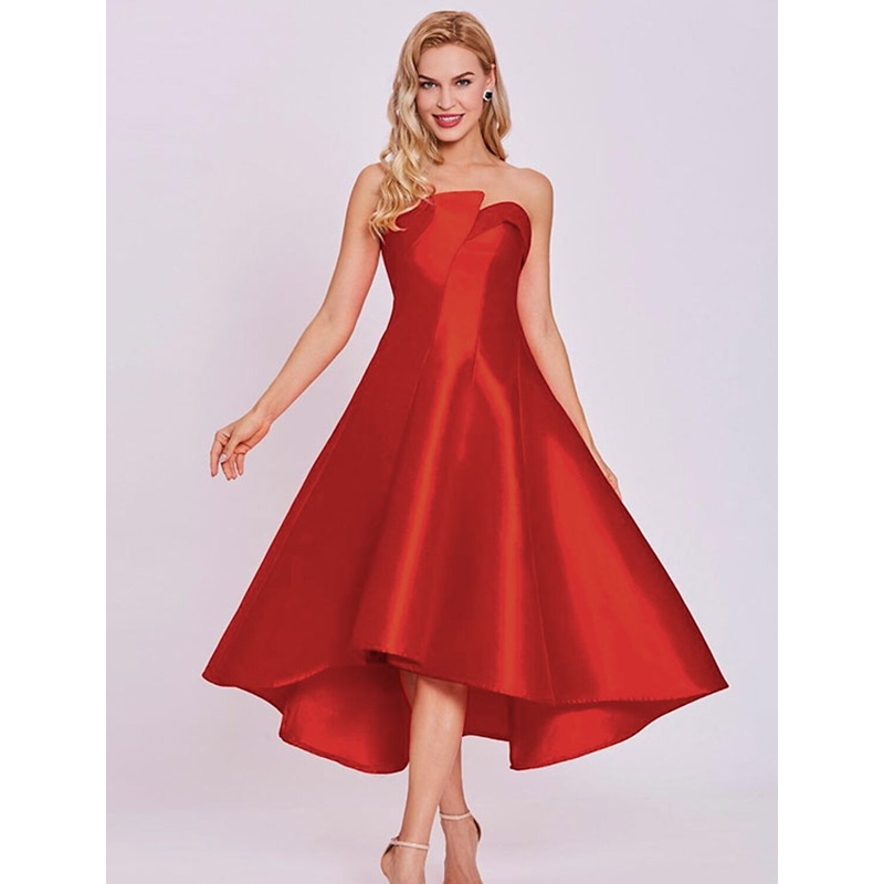 Aimishang  A-Line Cocktail Dresses Minimalist Dress Homecoming Tea Length Sleeveless Strapless Satin with Sleek