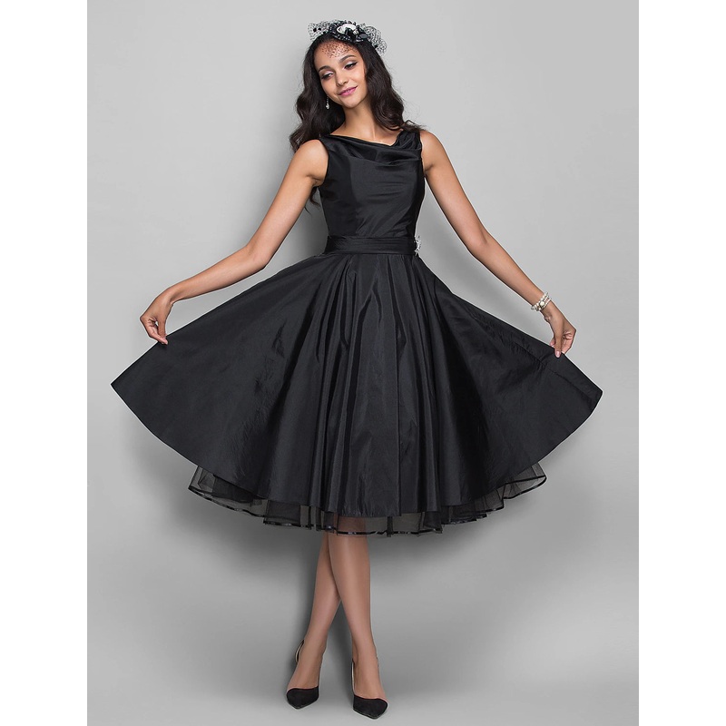 Aimishang  A-Line Cocktail Dresses Vintage Dress Halloween Knee Length Sleeveless V Neck Taffeta with Pleats Crystals